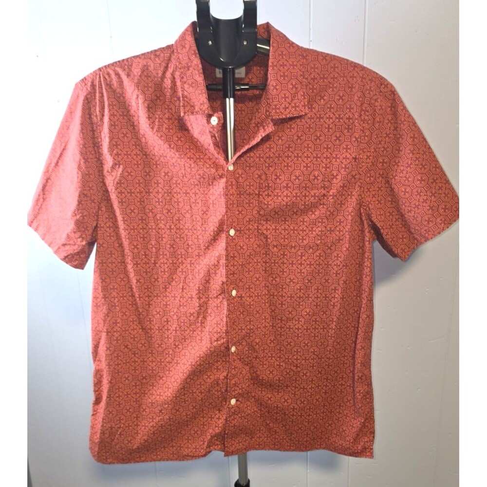 Gap Standard Stretch Red Geometric Button Front Shirt Size Large L